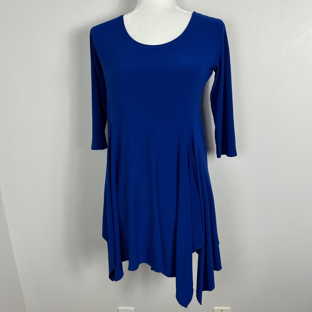 Joseph Ribkoff Canada Blue Tunic Dress Top Womens Size 6 Stretchy Asymmetric‎